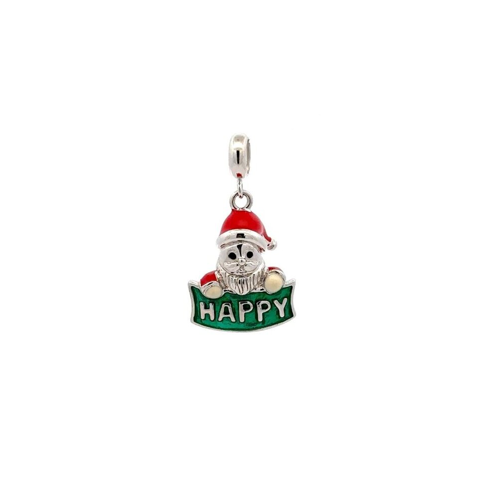 925 Sterling Silver Charm Happy Santa Claus Christmas Holiday for Bracelet